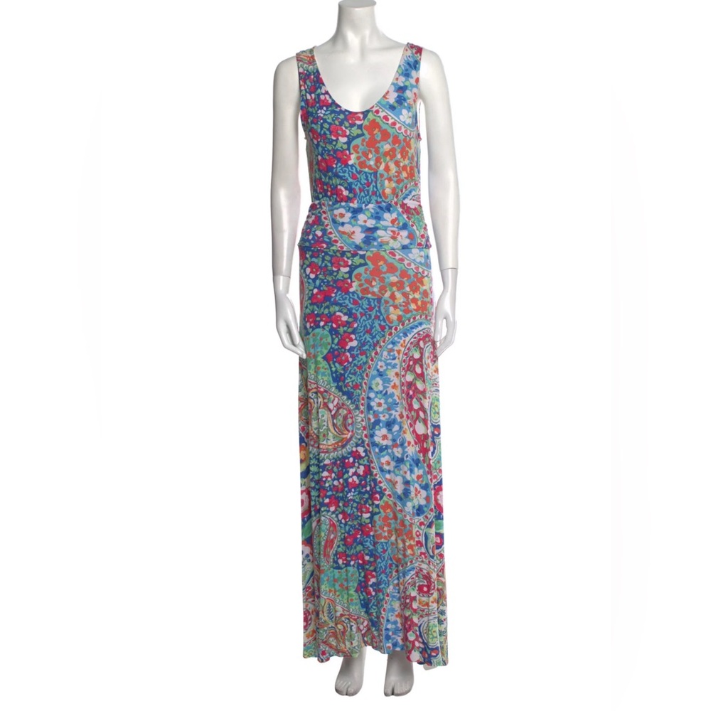 CYNTHIA ROWLEY MULTI-COLOR PAISLEY FLORAL MAXU DRESS SIZE LARGE
